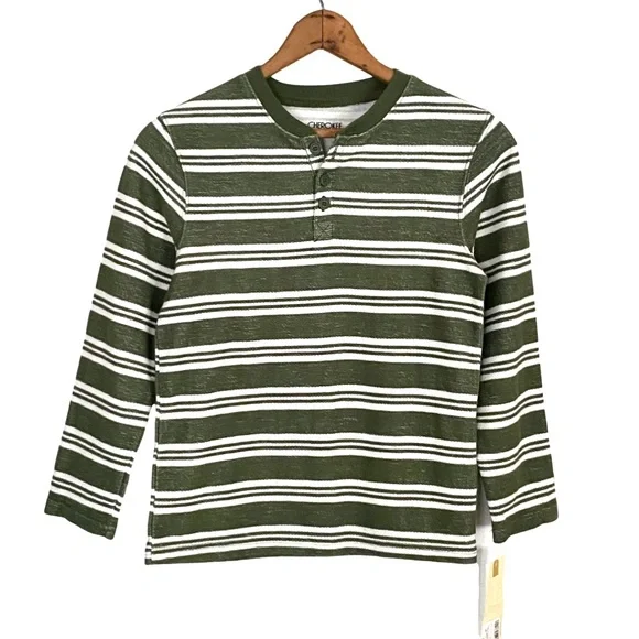 NWT Cherokee Green Stripe Long Sleeve Henley Shirt Knit Pullover NEW Boys S 6/7 - Picture 8 of 15